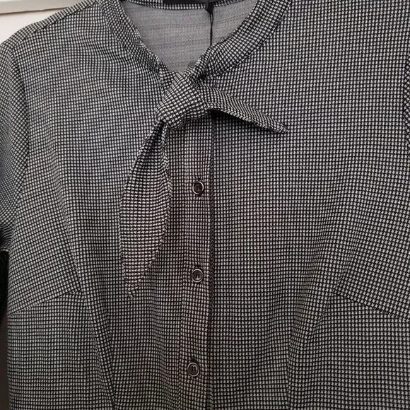 Allegra K Women's Tie Neck Button Up Work Office Plaid Houndstooth Midi Dress  - Picture 6 of 7